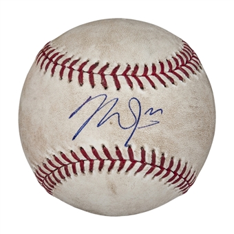 2012 Mike Trout Rookie Game Used and Signed Baseball From 8/23/12 at Boston (MLB & JSA) 
